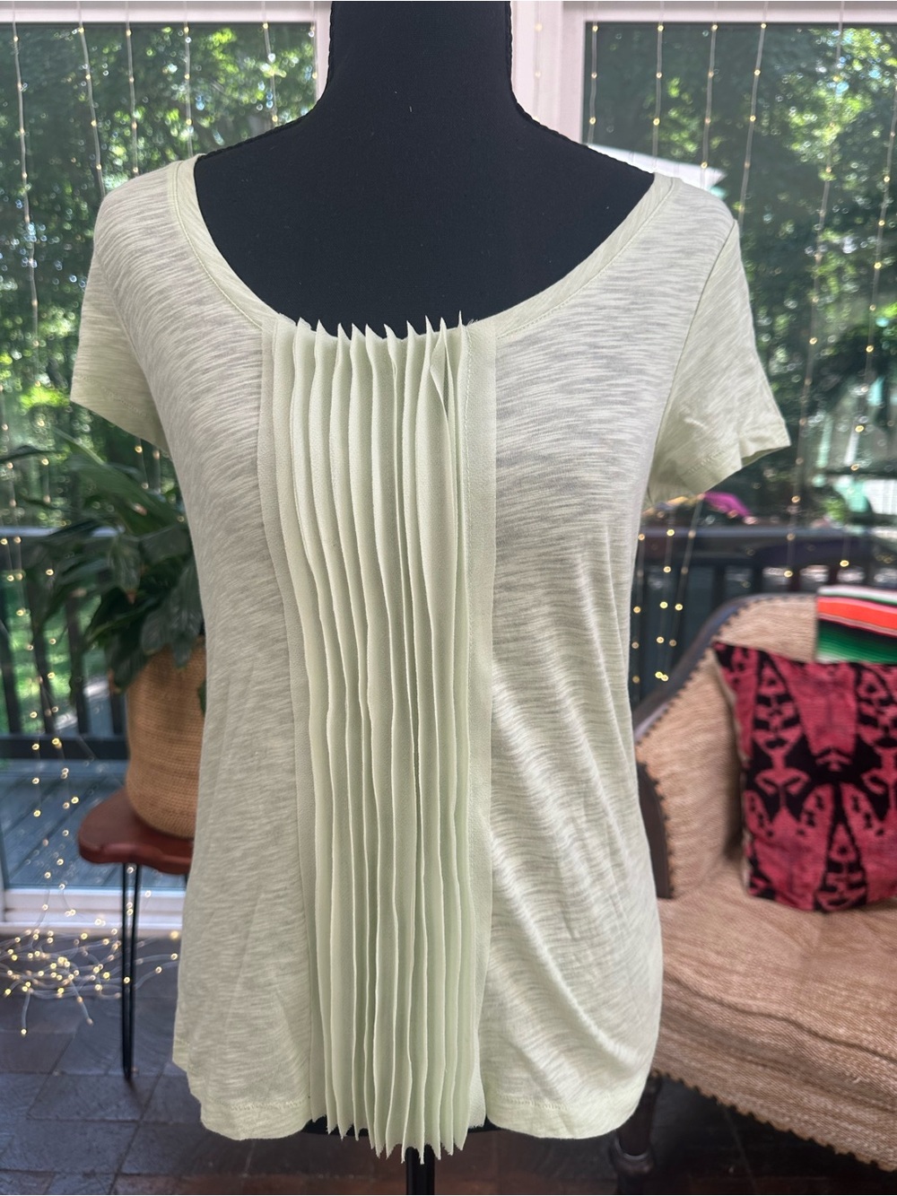 Talbots Light Sage Pleated Front Short Sleeve Top